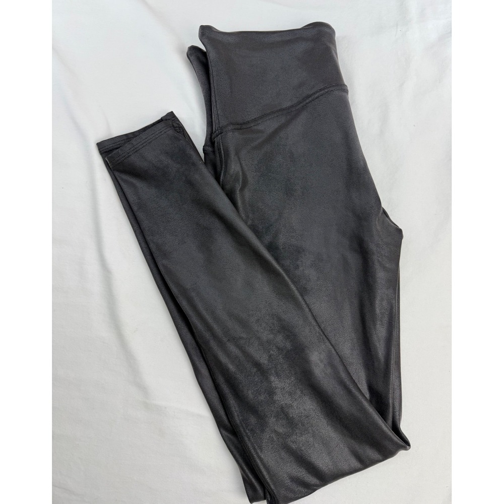 Spanx Faux Leather Leggings Black High Waisted Compression Pants Large